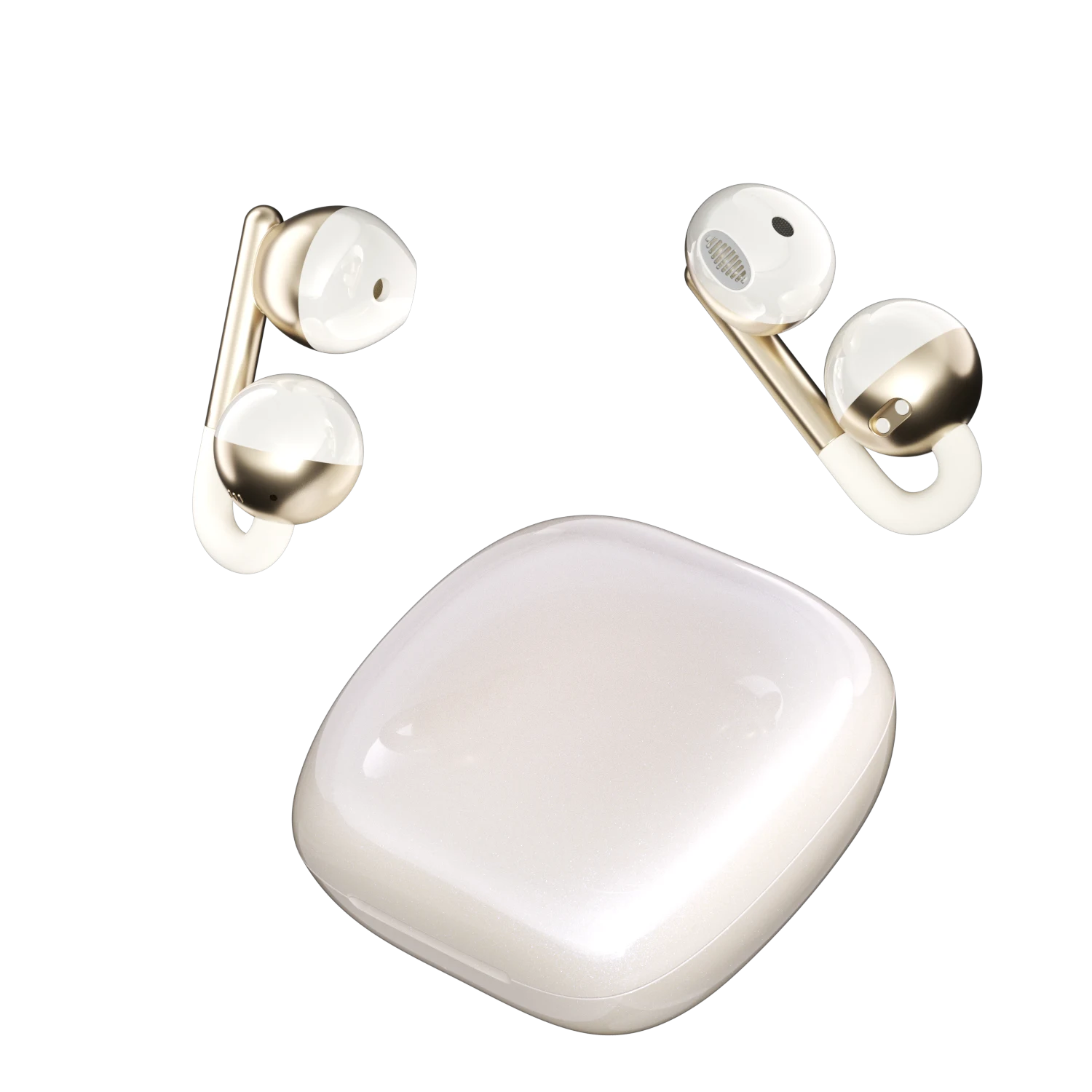 F22 · Cream · Earbuds & closed case