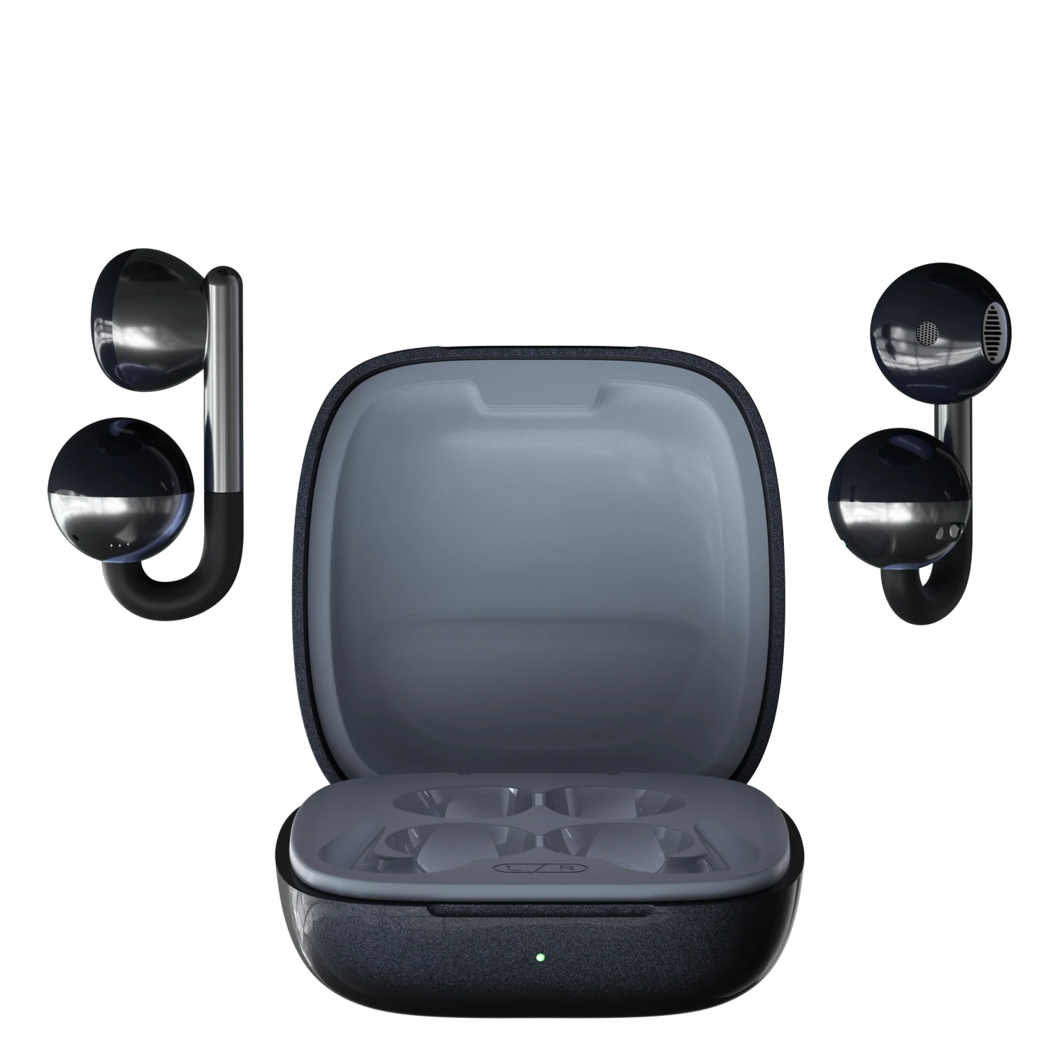 F22 in Black — Earbuds & open case